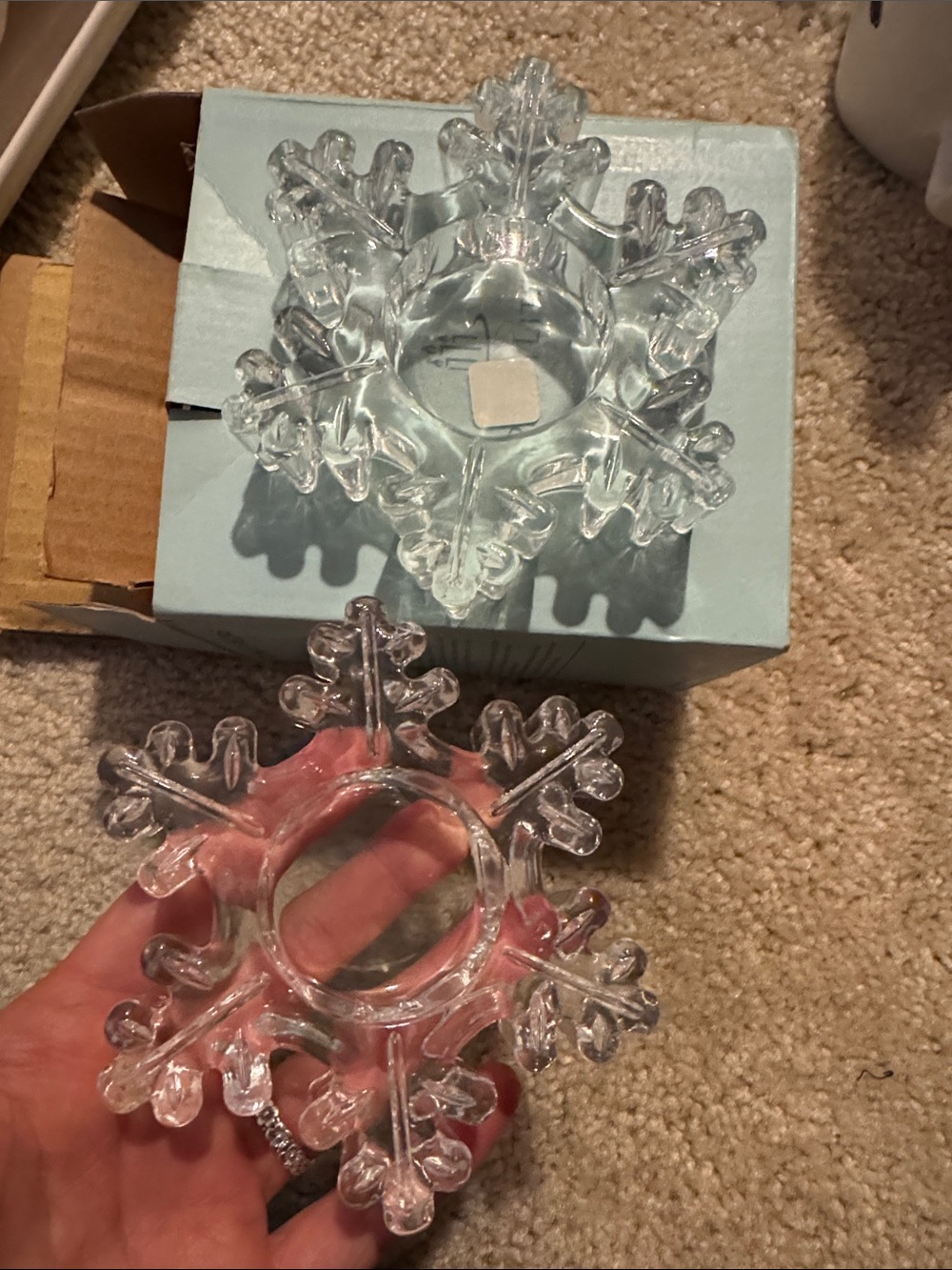 PartyLite glass Snowflake Tealight Pair NIB P9462